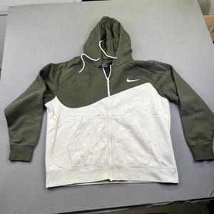 Nike Fleece Sweatshirt Full Zip Hoodie Oatmeal Weiß Grau Grün Swoosh Gr. XL - Bild 1 von 6