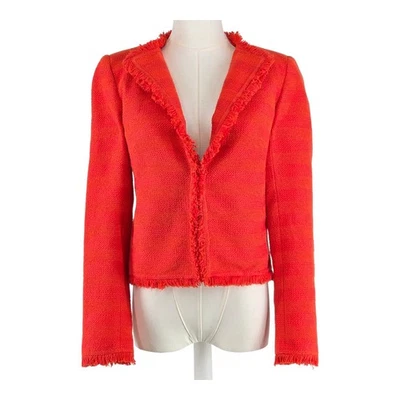 Современный женский блейзер Bohemia Trina Turk Tweed 0 оранжевая бахрома отделка укороченная куртка - Изображение 1 из 4