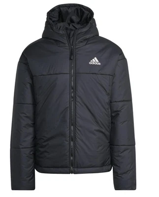 Hombres Pequeño Adidas Logo Negro Capucha Puffer Chaqueta Abrigo BCS 3 Rayas Repelente al Agua Foto 1 de 4