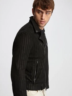 $2498 John Varvatos Collection Striped Leather Biker Jacket EU46 US36 - Image 1 of 4