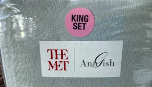 Ann Gish~The Met X~Great Hall~King~Coverlet Shams Set~4 pc~Aqua~MSRP $525~NWT~ - Picture 1 of 10