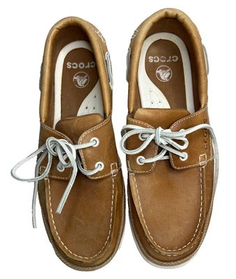 Crocs Harborline 11371 Brown Leather Boat Moccasin Shoes M11 - Image 1 of 4