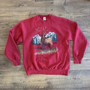 Vintage 80s JERZEES Red Elk Nature Crew Neck Pullover Sweatshirt Mens Size XL - Bild 1 von 10