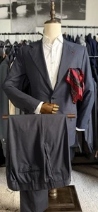 Stunning Mid-Blue w/ Black Check 14 micron (Super 180s) Kiton Suit 40R US/50R IT - Picture 1 of 20