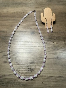 "Pendientes de collar hechos a mano de 20"" cuentas de vidrio craquelado transparente cuentas de semillas púrpuras nuevos" - Imagen 1 de 3