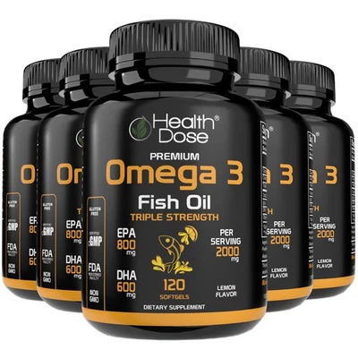 Aceite de pescado Omega 3 premium Health Dose. Triple fuerza. 120 cápsulas blandas. Pack de 5 Foto 1 de 4