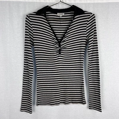 Vintage Energie Top Junior Large Striped Polo Henley Long Sleeve Grunge Punk Emo - Image 1 of 4