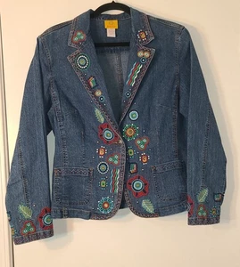 Chaqueta vaquera Ruby Rd Azteca Boho bordada floral talla 12 bolsillos  - Imagen 1 de 8