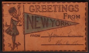 1911 Rare US New York Leather Greetings Postcard and bonus always added always - Picture 1 of 2