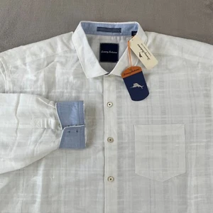 Tommy Bahama Squarely There Camp Shirt Men XLT Tall White Linen Blend NWT $138 - Picture 1 of 9