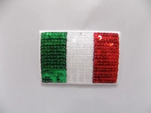 APPLICAZIONE PATCH TOPPA DECORAZ TERMOADESIVA BANDIERA ITALIANA CON PAILLETTES - Picture 1 of 1