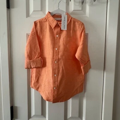 Janie and Jack Boys Peach Button Down Roll Tab Sleeve Shirt Size 6 New with Tags - Image 1 of 4