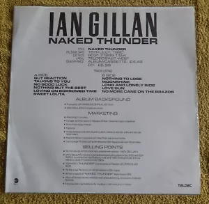 IAN GILLAN NAKED THUNDER GERMAN PROMO 12'' LIMITED CLEAR VINYL - Picture 1 of 4