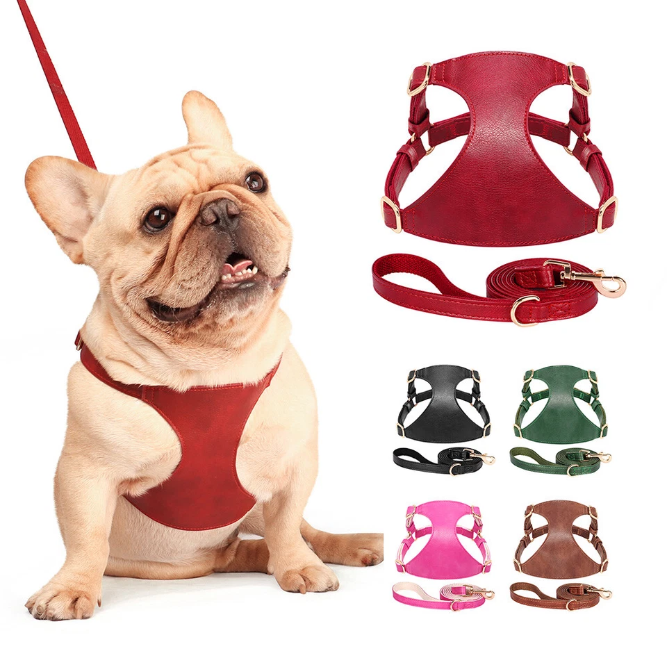 No Pull Leather Dog Harness and Leash set Soft Adjustable Control Pet Puppy Vest - Image 1 of 4