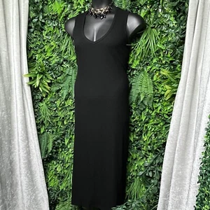 DKNY JEANS Dress Women 1X Black Sleeveless Ribbed Stretch Maxi Side Slit 2674 - Picture 1 of 6