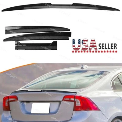 For Volvo S40 S60 S80 Rear Trunk Spoiler Wing Trimmable Carbon Fiber Black UP Foto 1 de 4