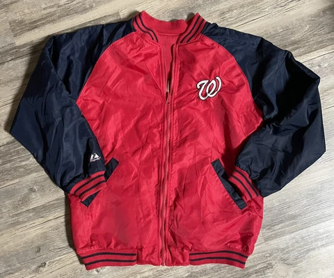 Majestic Washington Nationals Reversible Jacket 18-20 Youth XL Red Blue Cover