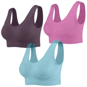Womens Sports Bra Seamless 3 Pack -Set of 3 Solid Color Comfort Sports Bras Vest - Picture 1 of 12