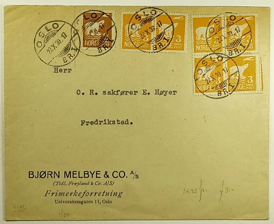 Oslo Noruega 1930 oso polar y estampillas de avión SC #104-105 cubierta de historia postal Foto 1 de 3