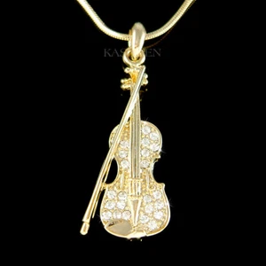Violine mit Swarovski Kristall Violoncello Viola Geige Music Gt Halskette - Bild 1 von 2