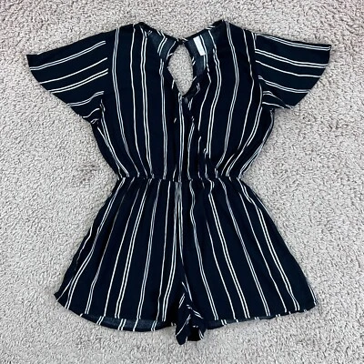 Mameluco de manga corta XHILARATION negro blanco a rayas cuello en V cuello de cerradura para mujer XS Foto 1 de 4