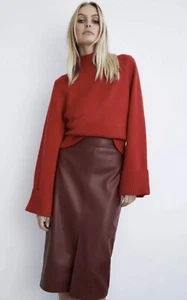 Warehouse Split Front Faux Leather Pencil Skirt Size 8 - Picture 1 of 4