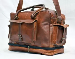 Leather Genuine Bag Travel Men Duffle Gym Luggage Vintage Weekend Overnight New - Picture 1 of 7