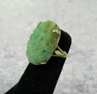 Unique Vintage/Antique 14K Yellow Gold and Carved Light Green Jade Ring * JJ146
