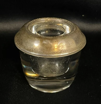 Vintage Frank M Whiting Sterling Silver Glass Candle Holder Inkwell Ink - Image 1 of 4