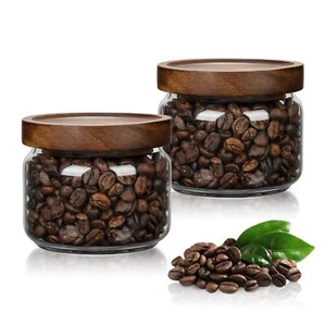 2Pcs Small Glass Storage Jars with Airtight Lids,11fl oz 300ml Coffee Container - Picture 1 of 7