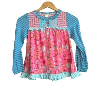 Matilda Jane Sleeping Beauty Pajama Top Size 8 Blue Pink Floral Reindeer - Picture 1 of 8