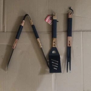 Cooking Concepts HD BBQ Spatel, Zangen und Gabel schwarz Metall mit Holzgriffen 16" - Bild 1 von 4