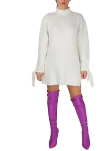 MOON RIVER White Turtleneck Tunic Knit Dress Sweater Size XS - Picture 1 of 11