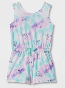 Star Wars NEW♈Girl's Printed tank Romper size XL~white/purple/turq. Yoda - Picture 1 of 4