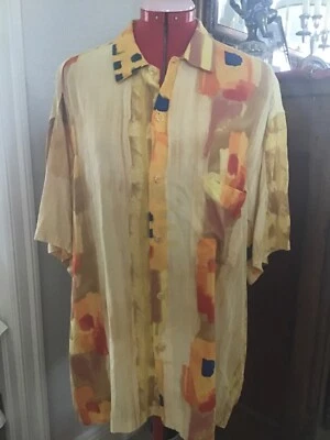 Jams World Womens Large Yellow Orange Short Sleeve Button Down Shirt  - Imagem 1 de 4