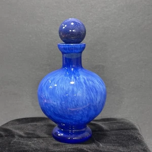 Hand Blown Art Glass Multitone Cobalt Blues Perfume Bottle w/ Stopper 7" Footed - Picture 1 of 17