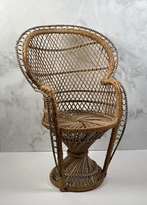 Vintage Boho Wicker Rattan Peacock Chair 16" Small Twisted Base Plant Toy Stand - Picture 1 of 11