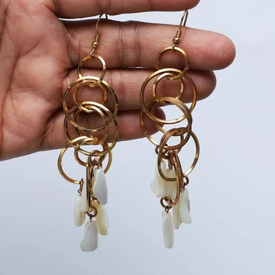 Pendientes colgantes HSN R J Graziano tono dorado madreperla círculo múltiple Foto 1 de 3