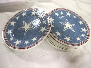 SET 16 Pottery Barn 9" Plates Americana Patriotic Star Melamine/ picnic &r party - Picture 1 of 14