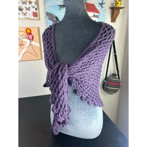 Knit Shawl- Purple- Scalloped Edges- Triangular 60 x 22" length - whimsigoth - Picture 1 of 6