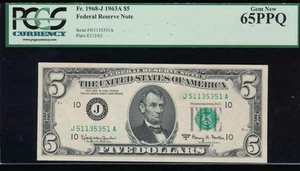 AC 1963A $5 Kansas City FRN PCGS 65 PPQ Fr 1968-J J-A block GEM!! - Picture 1 of 2