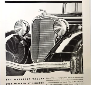 Lincoln V12 Hood Ornament Automobile Vintage 1933 Car Ad Magazine Print - Picture 1 of 5