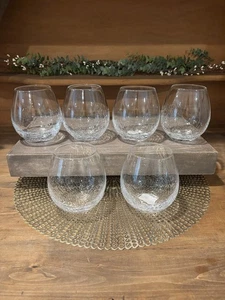 Juego de 6 copas de vino Pier 1 transparente sin tallo craquelado 16 oz sopladas a mano ~ COMO NUEVAS ~ - Imagen 1 de 9