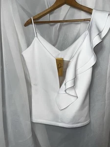 Pepita Perez Tanktop weiß asymmetrisch Rüschen Größe L - schicker Sommerstil neu mit Etikett. - Bild 1 von 4