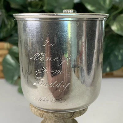 Antique Sterling Silver Child's Cup Engraved NANCY FROM DADDY 1924 69.31 grams - Image 1 of 4