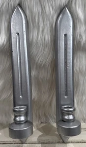 Pair of VtG Wood Wall Hanging Sconces Candle Holders MCM Farm House Silver 15.5” - Picture 1 of 16