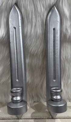 Pair of VtG Wood Wall Hanging Sconces Candle Holders MCM Farm House Silver 15.5” - Image 1 of 4