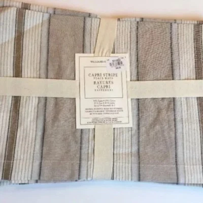 Williams Sonoma Capri Stripe Place Mats Sage Green Linen Cotton Set of 4 - Image 1 of 2