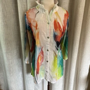 Túnica boho playera suave envolvente para mujer 1x acuarela abotonada cuello con cable - Imagen 1 de 11