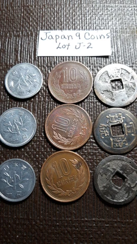 From Japan Old Money  9 Japanese Coins    Lot J-2 Cover